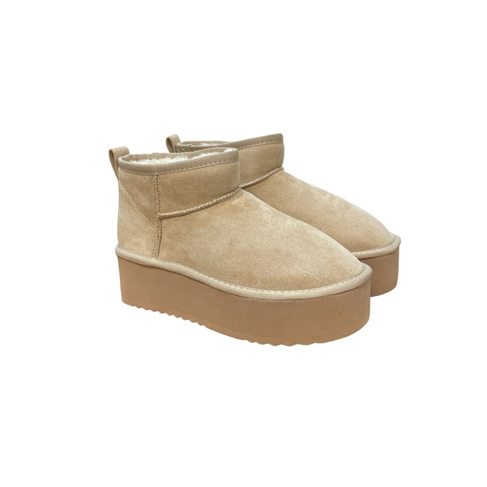 Soda Shoes Benji Beige Faux Fur Bootie Ugg Like Slippers